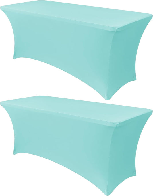 Obstal 4Ft Stretch Spandex Table Cover for Standard Folding Tables - 2 Pack Universal Rectangular Fitted Tablecloth for Party, Banquet, Events, Trade Show (Fresh Blue, 48L x 24W x 30H Inches)