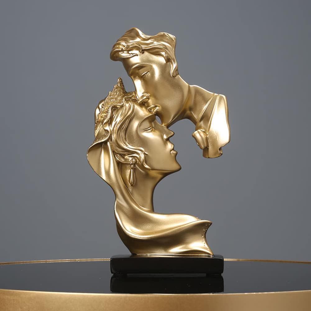 Couples Kiss Sculpture,Abstract Art Couple Sculpture Home Furnishing Resin Statue Decoration Romantic Statue Used for Home Decoration, Wedding, Gift. (Gold)
