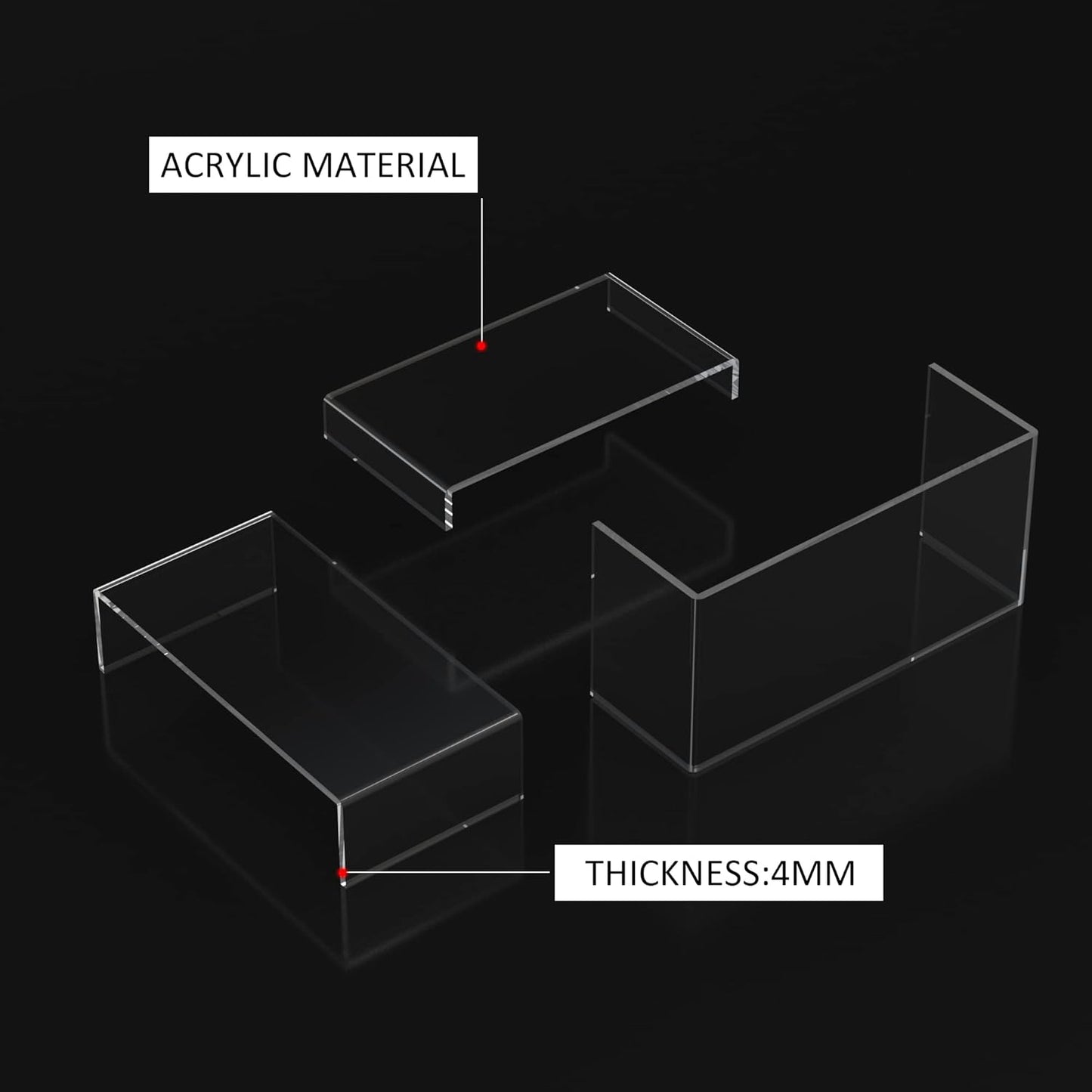 Acrylic Risers Display Stands 3pcs, Rectangular Dessert Table Display Set, Clear Display Shelf for Funko Pop, Collectibles, Retails, Shoes, Plants, Home Decors, Decoration - 7.5''x8''x8.5''