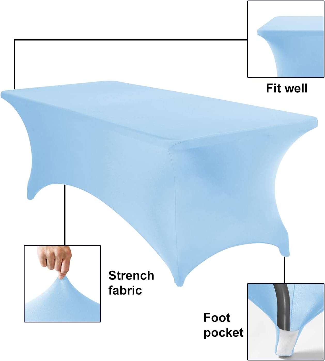 Spandex 8ft Waterproof Table Cover for Party,Wedding, Banquet, and Events(Blue Mist)