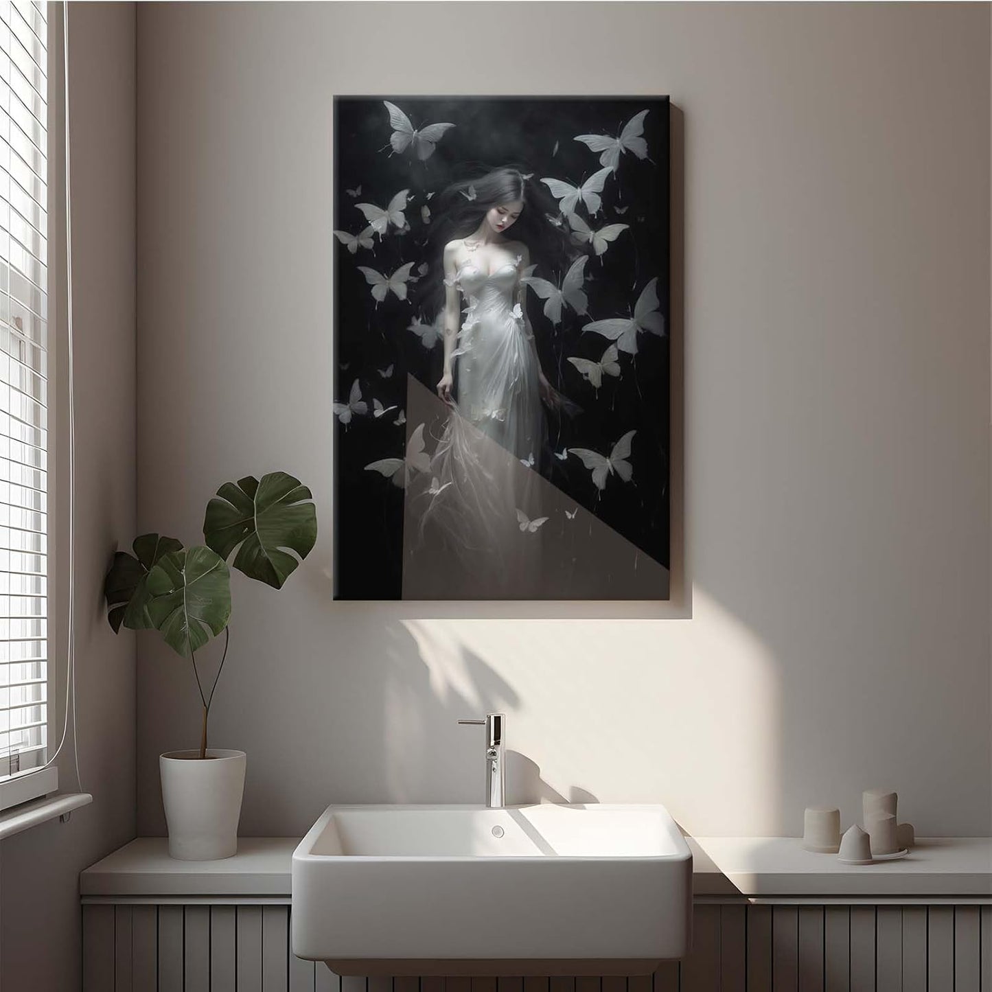 JFHCQJPK Vintage Gothic Feminine Canvas Wall Art Print Butterfly Poster Moody Female Wall Art Retro Artwork Dark College Decor for Home Bedroom24x36in Frameless