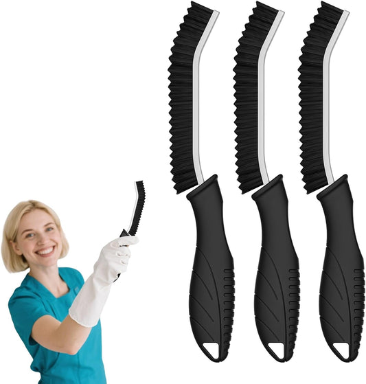 Crevice Cleaning Brushes, Cleaner Scrub Brush Tool for Hard to Reach Tight Space, Home Essentials, Serrated Scrub Brushes, Cleaning Supplies for Shower, Bathroom, Kitchen, Toilet (3, Black)