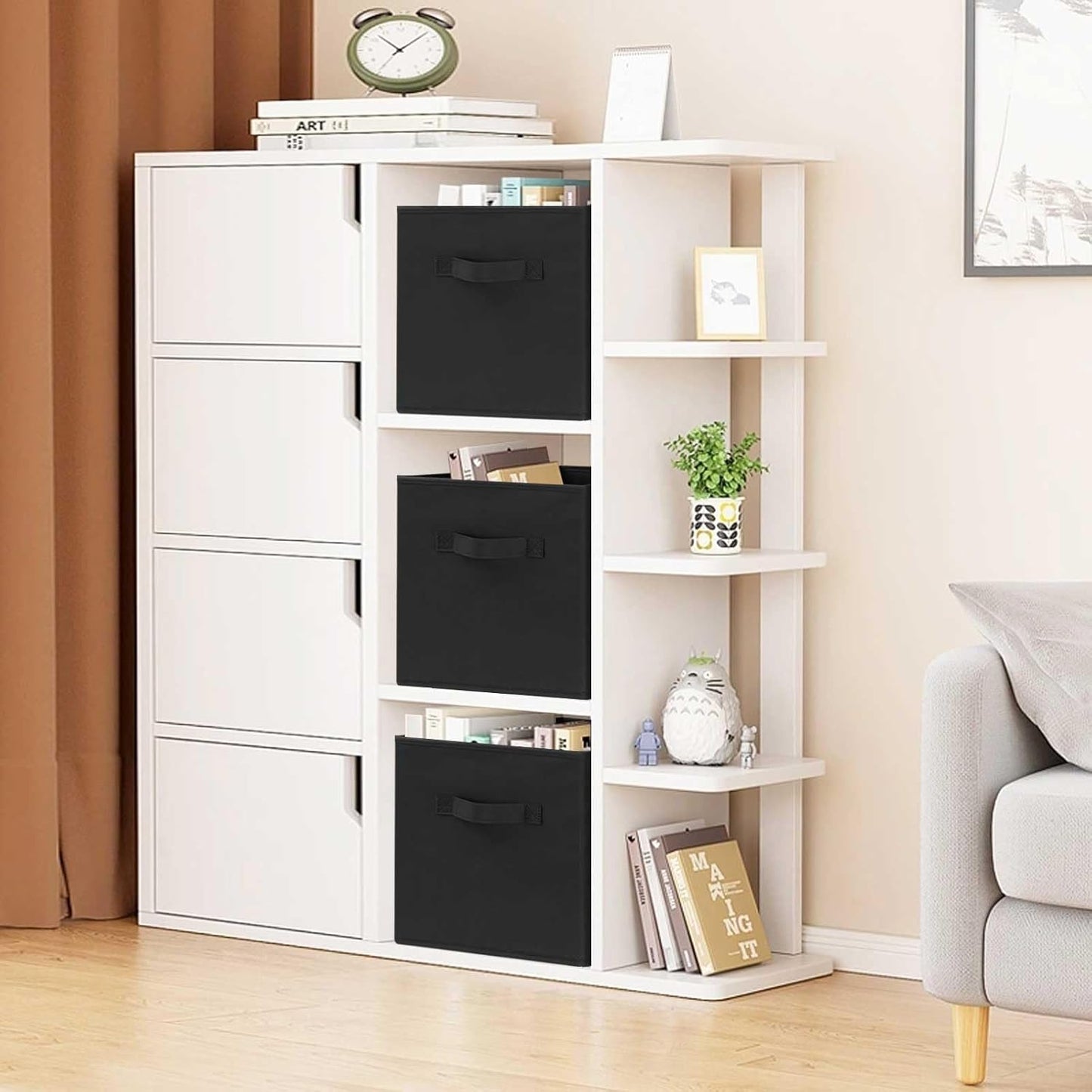 GhvyenntteS Storage Cubes 6 Pack, 11 Inch Cube Storage Bins with Dual Handles, Collapsible Heavy Duty Fabric Bins for Shelves Closet, Baskets for Organizing Clothes Bedding Toys Books (Black)