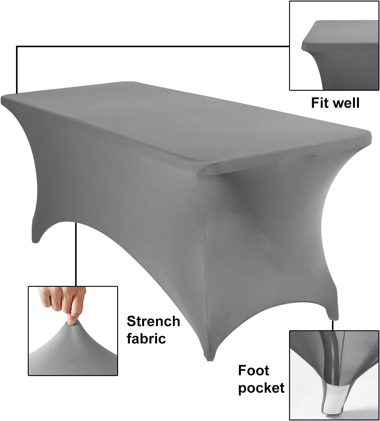 4Pack Spandex Waterproof Table Covers 6ft，Spandex 6ft Waterproof Table Cover for Party,Wedding, Banquet, and Events(Gary)