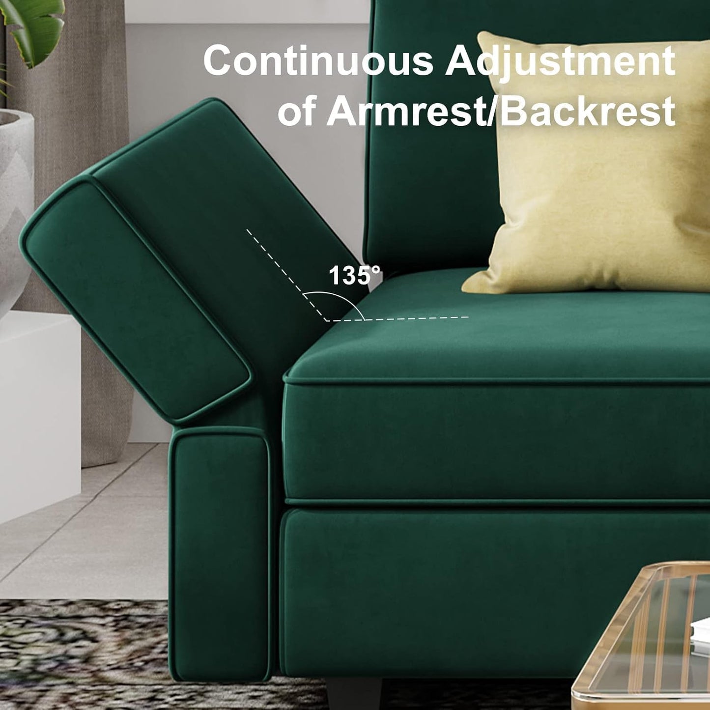Belffin Modular Sectional Couch U Shaped Sofa with Storage Seat Reversible Sectional Sofa Couch with Chaise Velvet Green