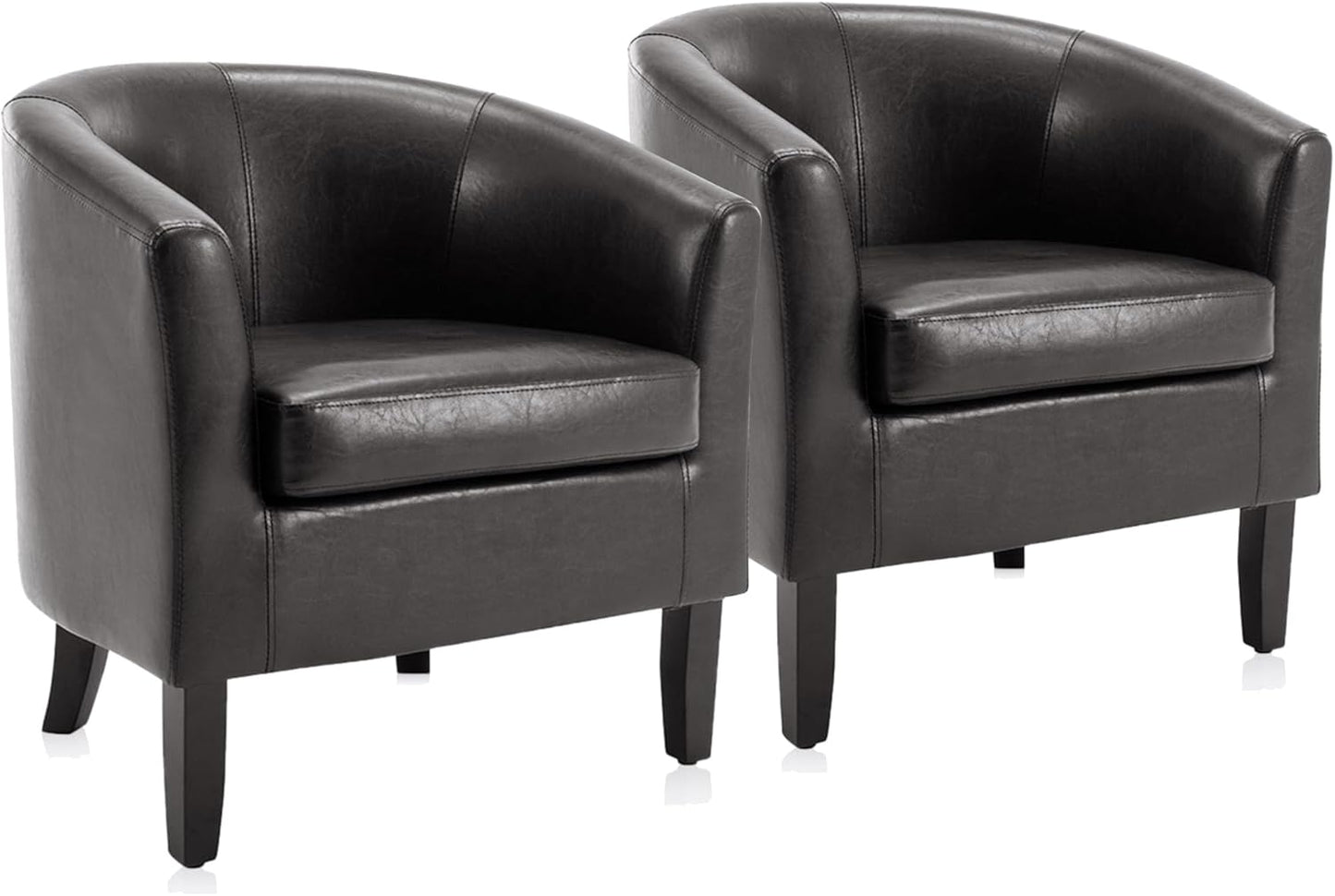 BELLEZE Accent Barrel Chair Set of 2, Linen Round Chair Club Tub Sofa Corner Chair with Flared Legs and Cozy Soft Padding for Living Room Bedroom Waiting Room - Brown