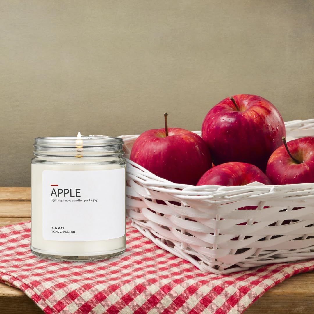 1OAK Soy Wax Scented Candles (Apple) - Soy Candles for Home Scented - Long Burning Premium - Hand-Poured (7oz)