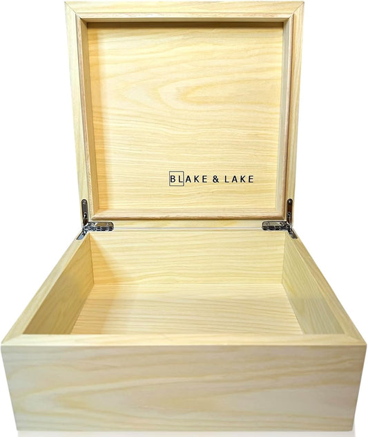 Blake & Lake Wooden Box with Hinged Lid - Solid Maple Wood Eco Box - Wood Storage Box with Lid - Wooden Keepsake Box - Decorative wooden boxes with lids (Maple)