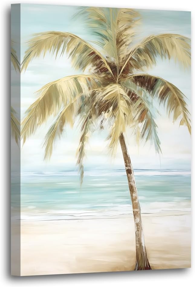 LURENCZH Tropical Beach Canvas Wall Art Seaside Palm Tree Picture Wall Decor Ocean Scenery Painting Prints for Bathroom Decor Framed(Beach-1,24.00" x 36.00")