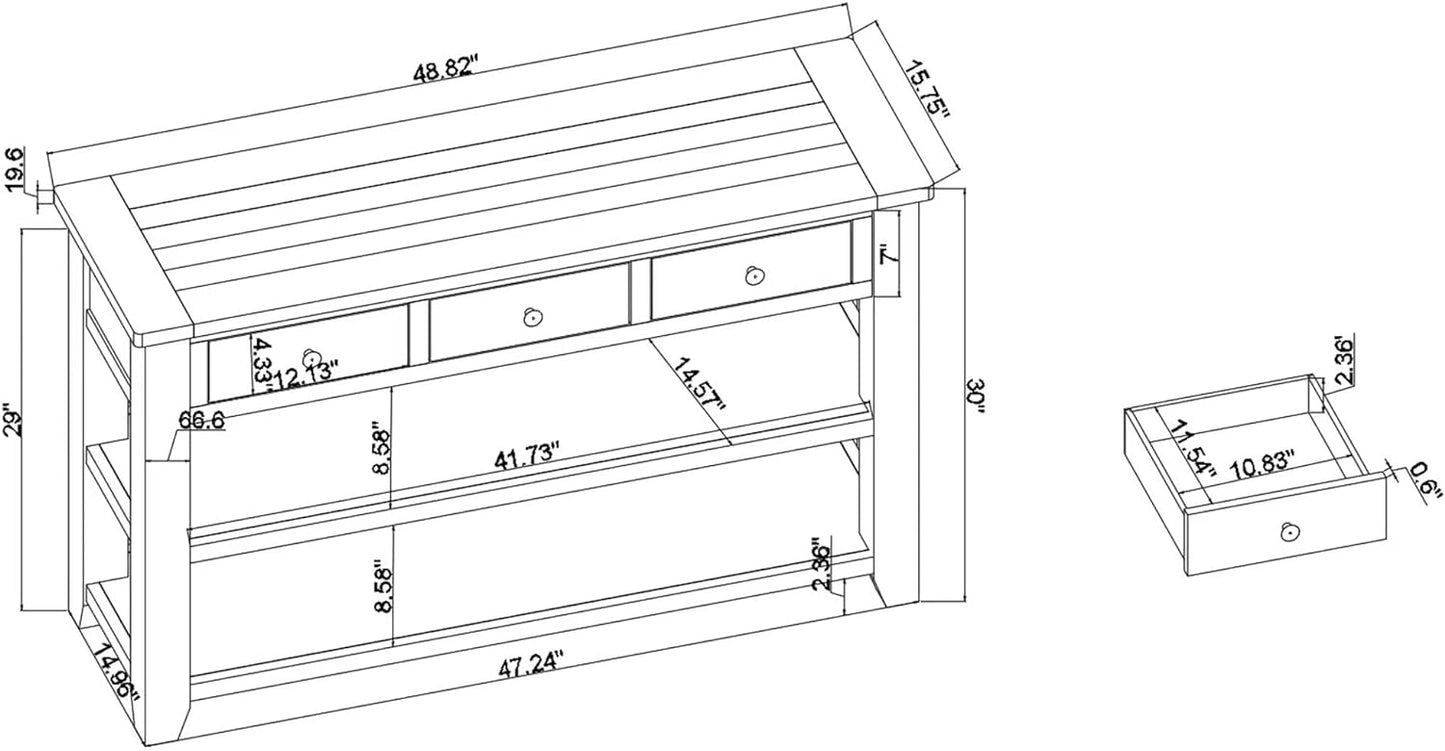 Solid Wood Console Table Sofa Table with Storage Drawers and Bottom Shelf Entryway Table for Entry Hallway Foyer Sofa Couch Table,Fully Assembled (48.8" Green)