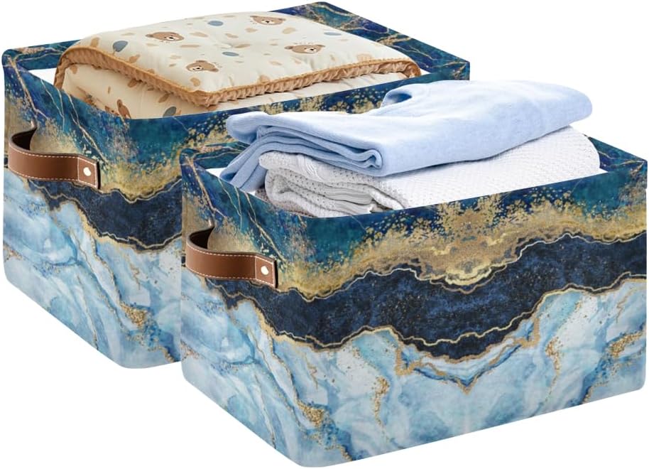 susiyo Foldable Storage Bins Storage Cubes Bin Baskets for Shelves with Handles Decorative Fabric Storage Baskets for Organizing Shelves Closet Nursery Home Toy,Blue Marble