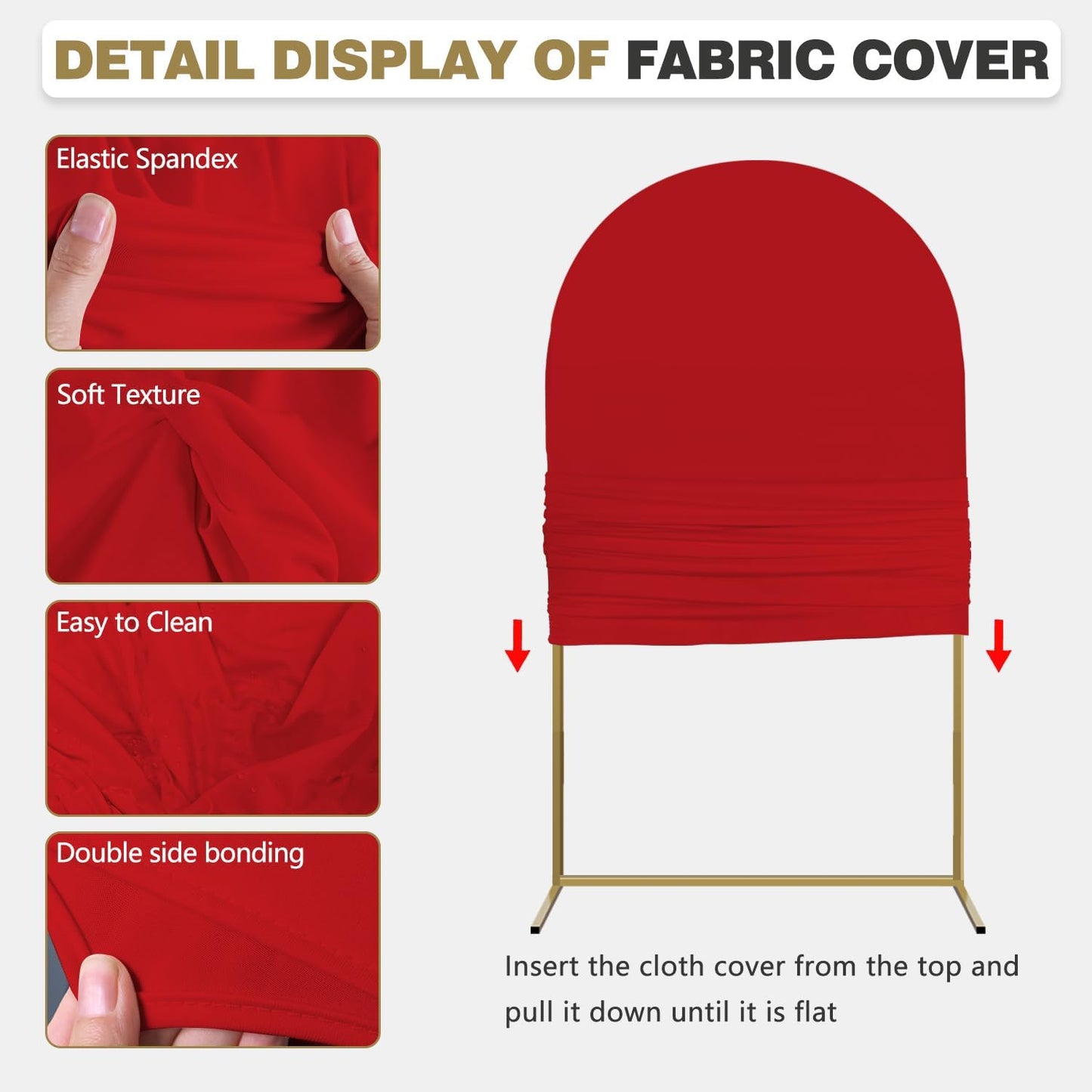 Arch Backdrop Stand and Cover Set, Metal Balloon Arch Backdrop 6.6ft, Gold Arched Stand Frame for Wedding, Parties,Birthday, Backdrop Decorations (Red,6.6ft)