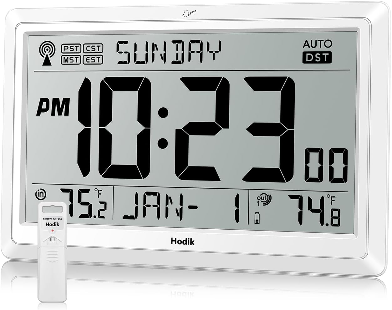 Wall Clock Atomic with Indoor Outdoor Temperature Battery Powered, Easy Reading with 10.5 Inch Large LCD Display, 330FT Range Table Wall Clock with DST, 12/24 Hour for Living Room Kitchen (White)