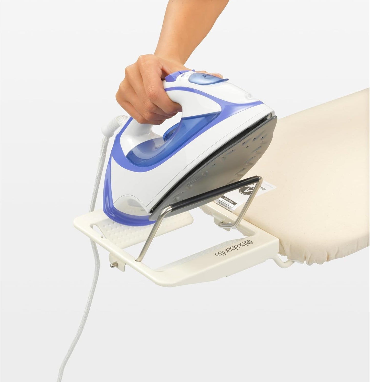 Brabantia Size A Compact Small Ironing Board (43x12 in) 7 Height Options, Adjustable Steam Iron Rest Holder (Fresh Breeze) Non-Slip Feet, Anti-Collapse Child Locks