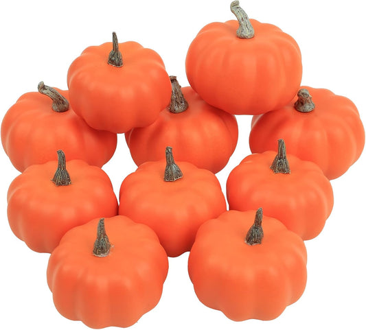 10Pcs Fake Pumpkins Fall Thanksgiving Decorations,Orange Plastic Pumpkins Home Decor, Artificial Mini Pumpkin for Decorating Autumn Harvest Outdoor Indoor Fall Decor Centerpiece Table Decorations