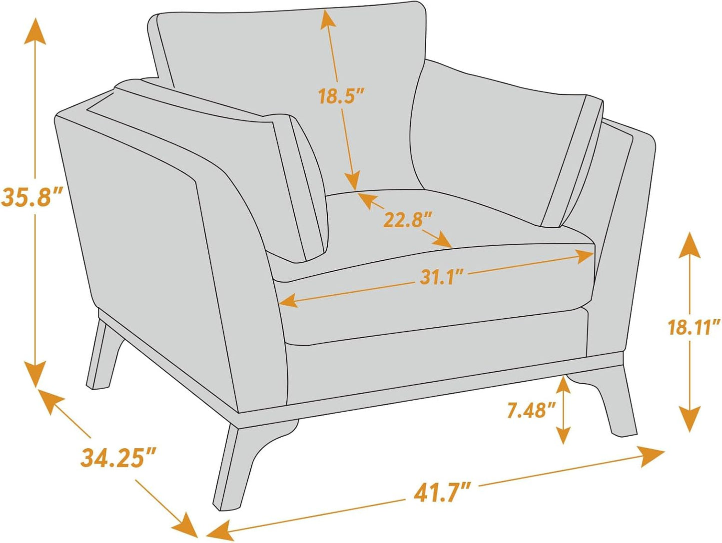 Large-Sized Accent Chair, Thick Cushion Bedroom Reading Chair, Comfortable Living Room Single Sofa， Linen Gray