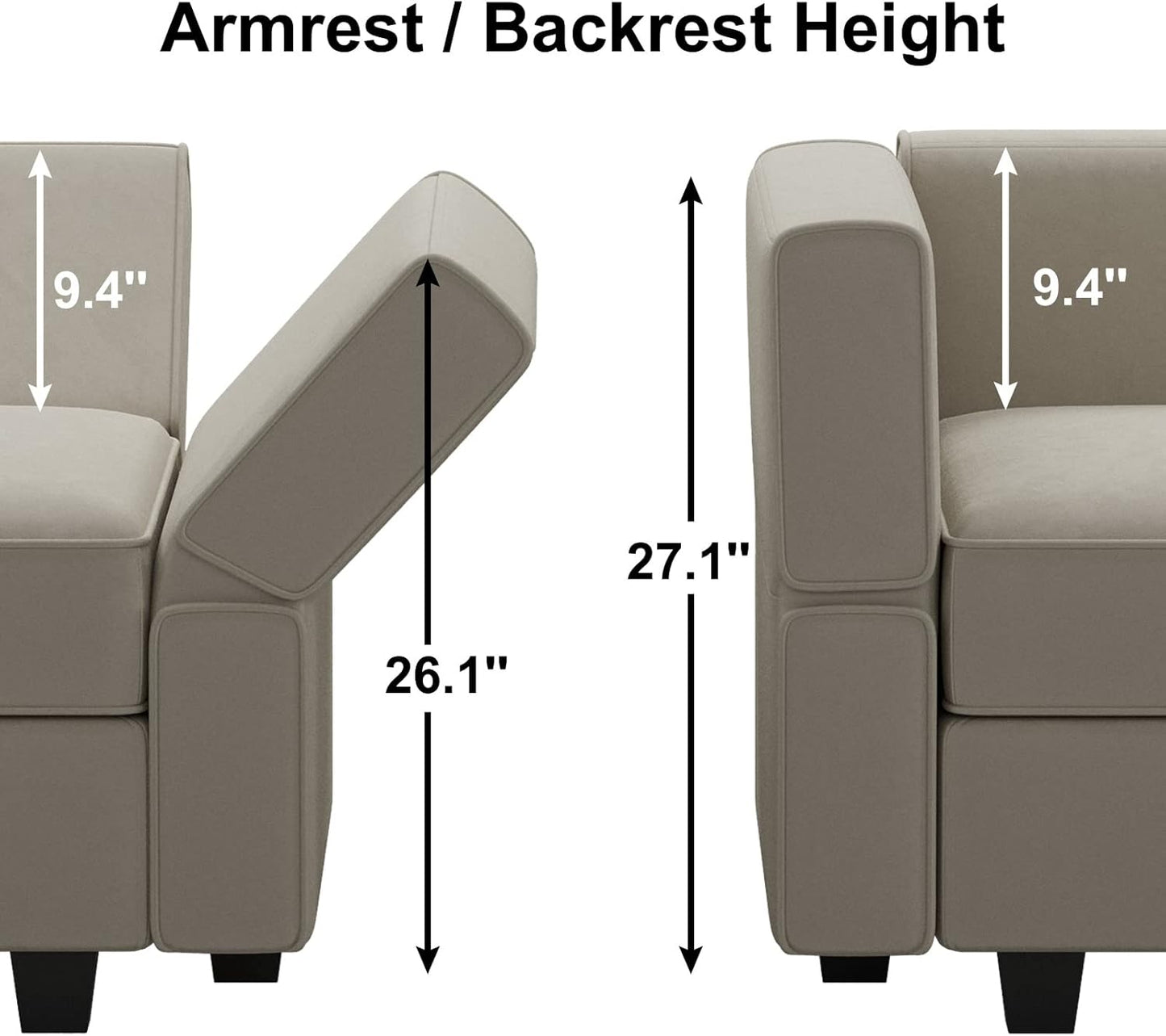 Belffin Modular Sectional Sofa U Shaped Sectional Couch with Reversible Chaises Velvet Modular Sofa with Storage Seat Grey