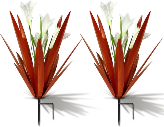 Homight Metal Agave Plant Outdoor Decoration Outdoor Garden Decoration Lily Mexican Yard Art Plant Garden Agave Lily Decorative Garden Gift… (2 Big White Lilies)