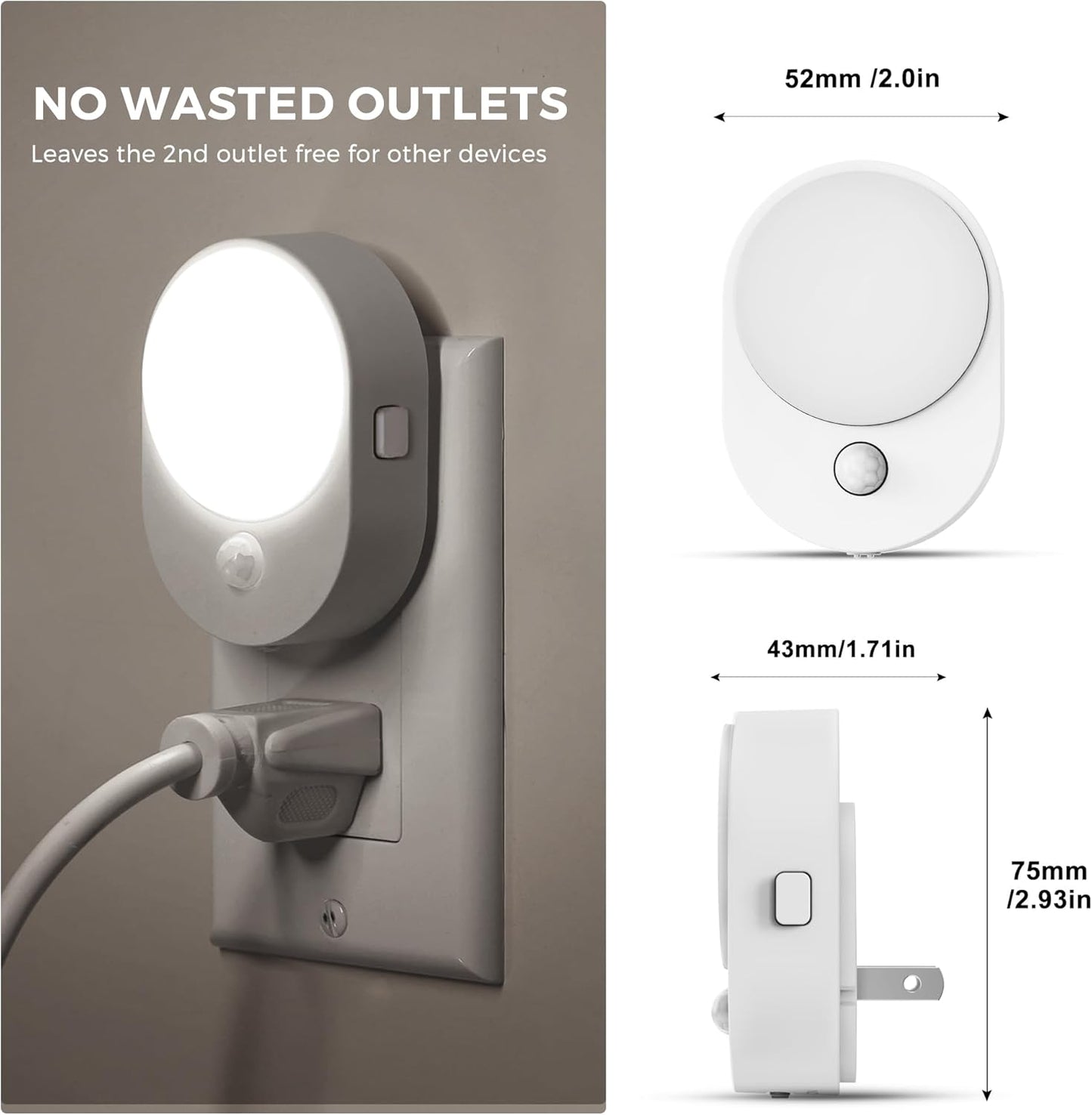 L LOHAS LED Motion Sensor Night Light,[2-PACK] Night Lights Plug into Wall,2 IN 1 Built-in Motion Sensor and Dusk to Dawn Sensor,5000K Daylight White,Nightlight for Bathroom Hallway