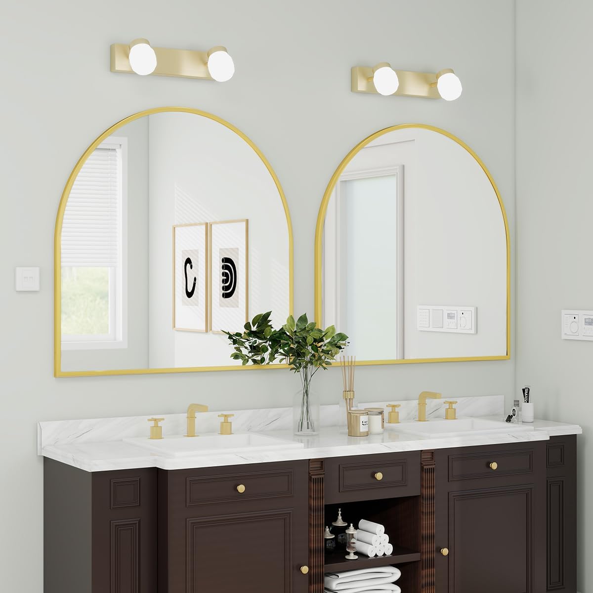 BEAUTYPEAK 31"x32" Arch Bathroom Mirror, Wall Mounted Vanity Metal Frame Mirror for Bedroom, Entryway, Living Room, Gold