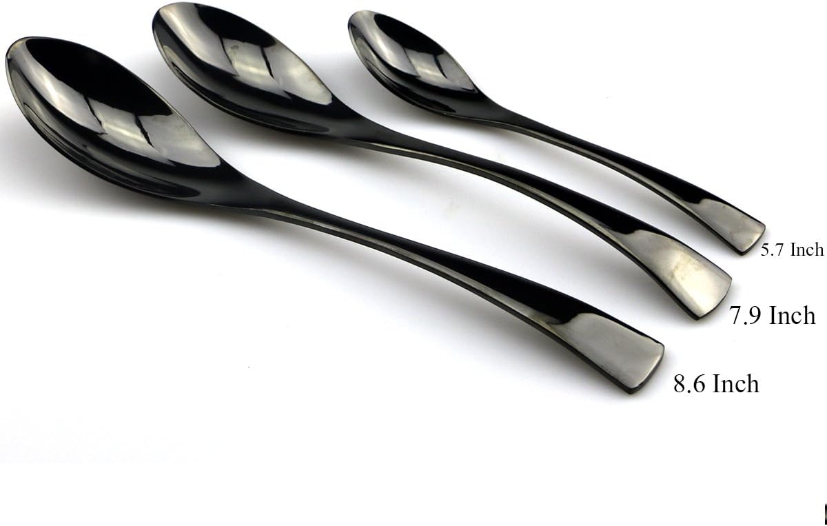 JASHII 18/10 Stainless Steel 20 Piece Mirror Polished Black Flatware Set,Dinner Knife Fork Salad Fork Dessert Spoon Coffee Spoon，Service for 4 ，Black Utensil Sets
