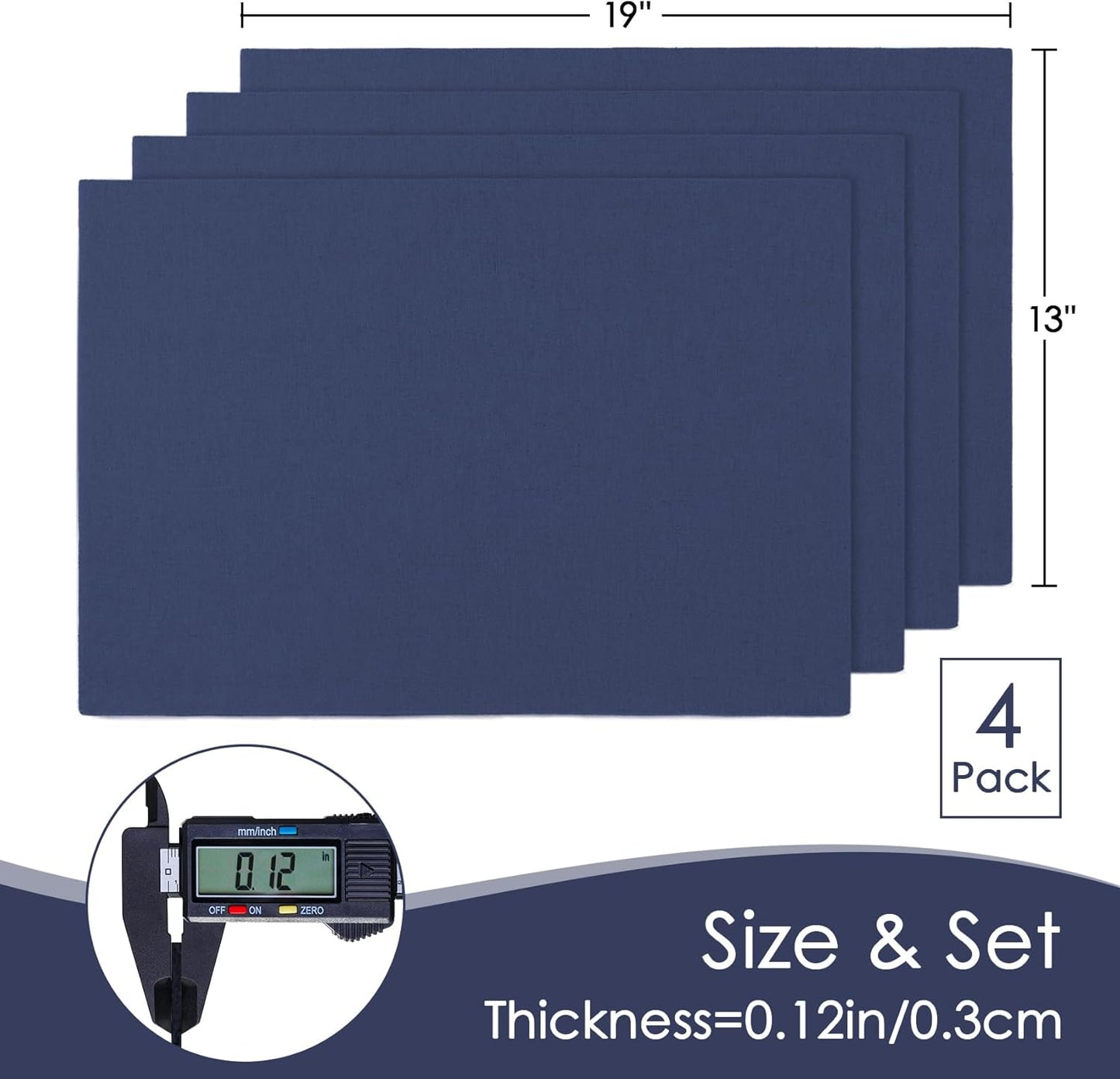 MANSPHIL Navy Blue Cloth Placemats Set of 4, Washable Thick Faux Linen Place Mats Heat Resistant Double Layer Table Mats for Dining Kitchen Indoor Outdoor Use - 13x19 Inch