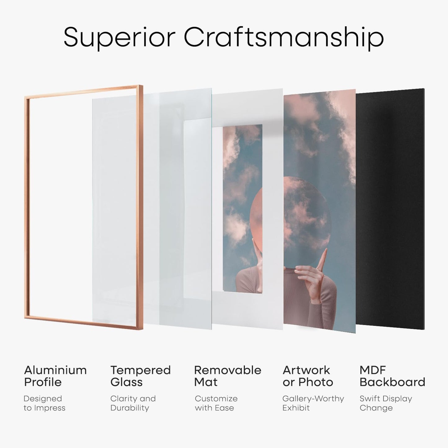 Homeforia 12x17 Picture Frame Rose Gold, High End Metal 12x17 Poster Frames with Mat 10x15 Photo, 12 x 17 Rose Gold Frame Matted to 10 by 15 Print, 17x12 Thin Frame, Tempered Glass, Wall Kit, Set of 1