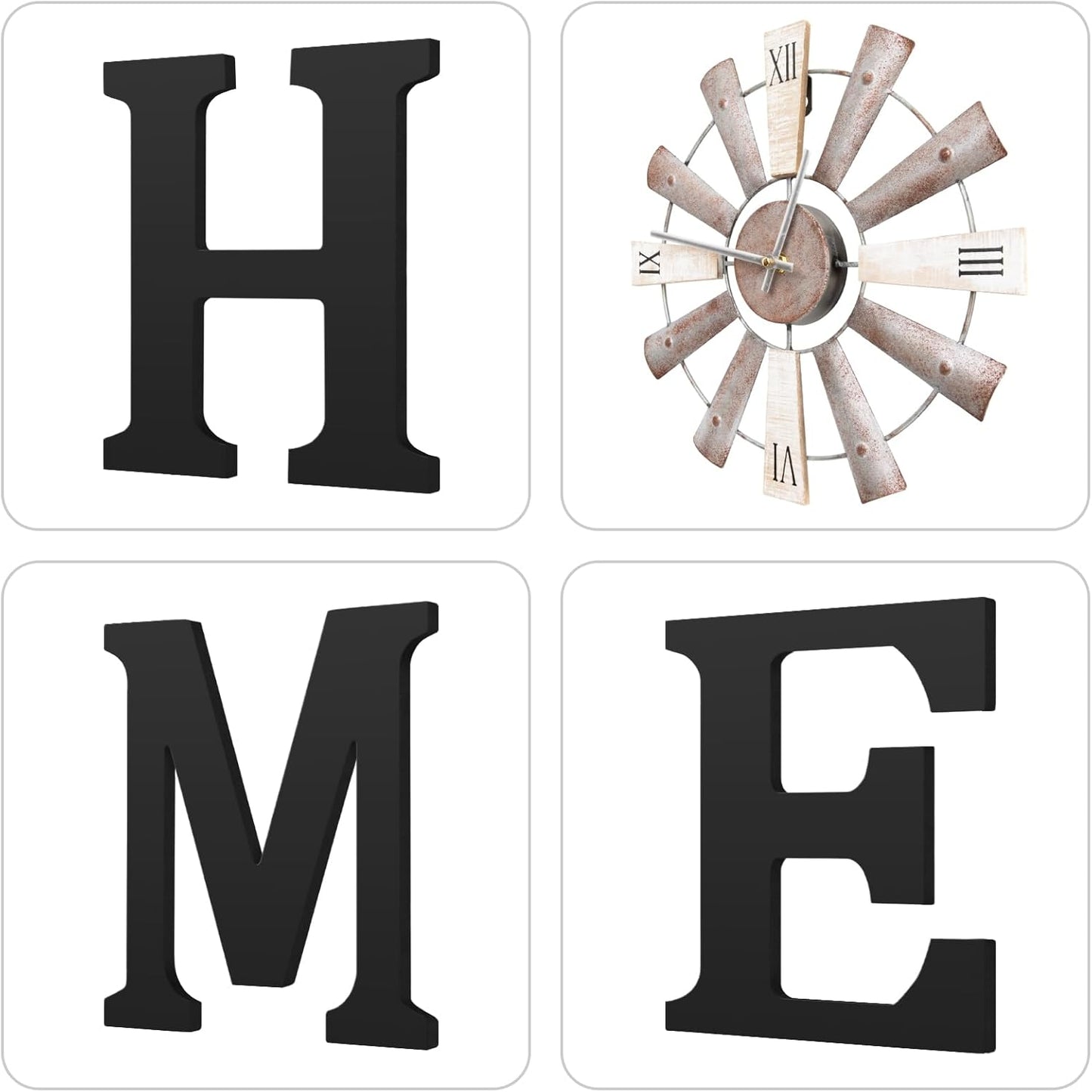 Farmhouse Home Signs with Windmill Clock Wall Decor Rustic Home Letters Wall Art for Living Room Kitchen Entryway Dining Room Bedroom (black)