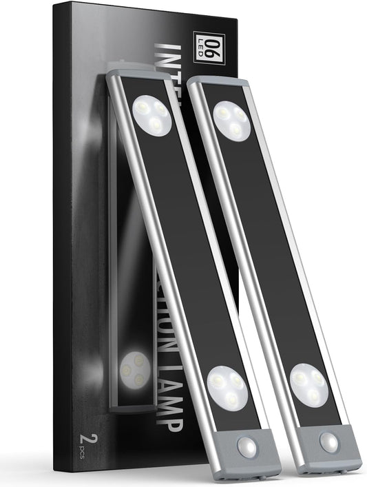 Under Cabinet Lights, Wireless Motion Sensor Light Indoor,10in LED White Lighting Rechargeable Battery Operated,4 Modes Night Light, Stick-On Magnetic Closet Lights for Kitchen, Hallway(2 Pack)