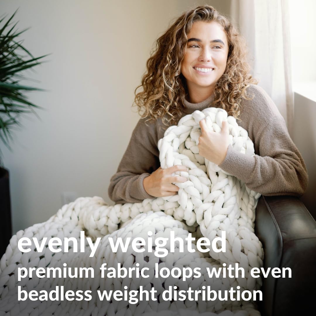 Nuzzie Chunky Knit Blanket - Breathable, Cooling, Hand Made Knit Throw Blanket for Sleep - Machine Washable, Stylish Decor Design (Cream, Full | 16lbs | 48"x72")