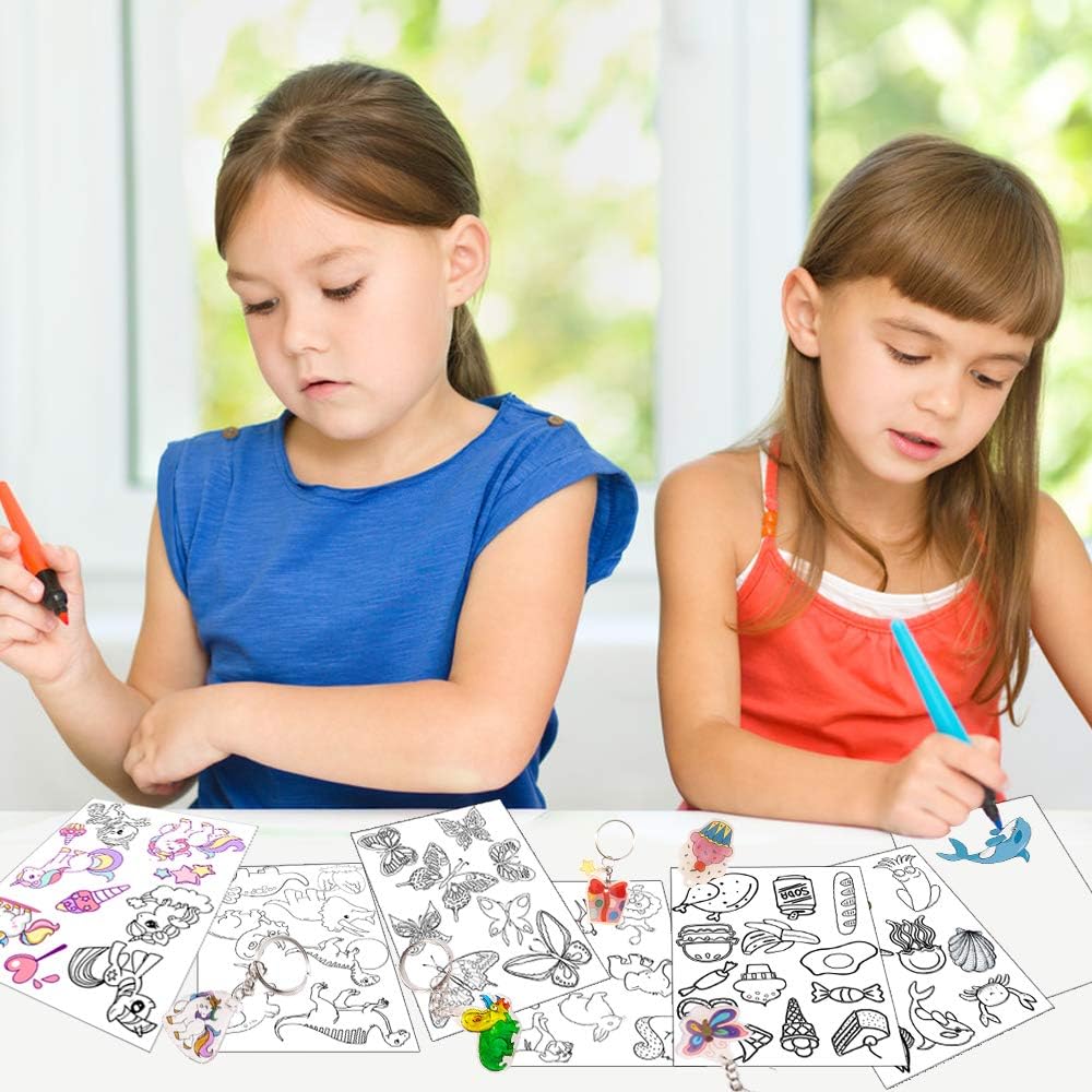 Natonhi 239Pcs Heat Shrink Plastic Sheets Keychain Kit, Including 40 Shrinky Art Paper,6 Traceable Picture, Hole Punch, Pencils, Keychains Accessories for Kids Shrinky Dinks Creative Craft Marking