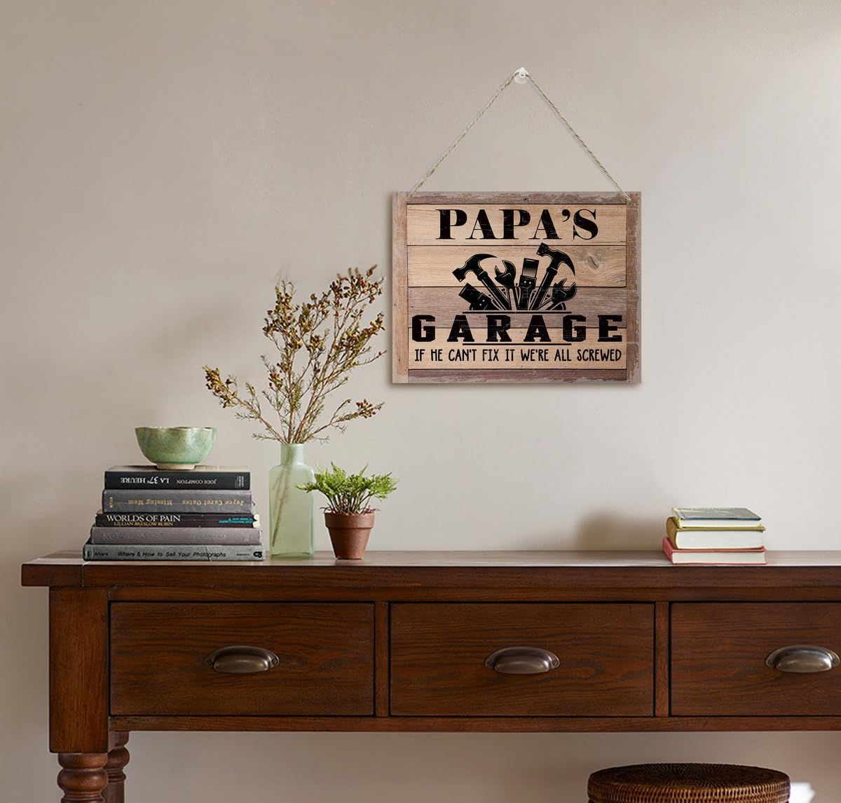 Rustic Sign, Father's Day Gift, Dad's Gift, Grandpa's Gift, Decor Hanging Wood Signs, Printed Wood Wall Art Sign, Papa's Garage, If He Can't Fix It We're All Screwed, Vintage Sign Gift for Grandpa