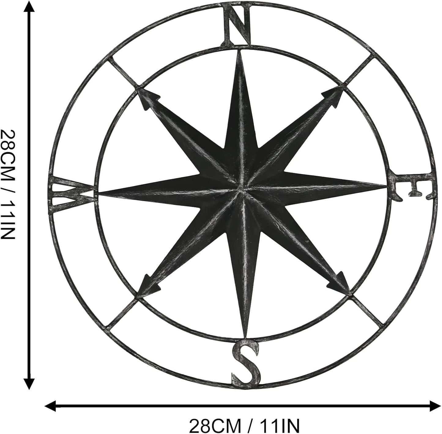aboxoo Round Metal Compass Decorative Compass Metal Wall Art Hanging Wall Sculpture 11 Inch Black Diameter Farmhouse Decor Indoor or Outdoor Sign