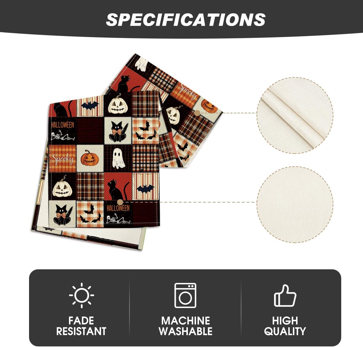 Artoid Mode Black Cat Bat Pumpkin Spooky 210 GSM Halloween Table Runner, Ghost Kitchen Dining Table Decoration for Home Party Decor 13x90 Inch