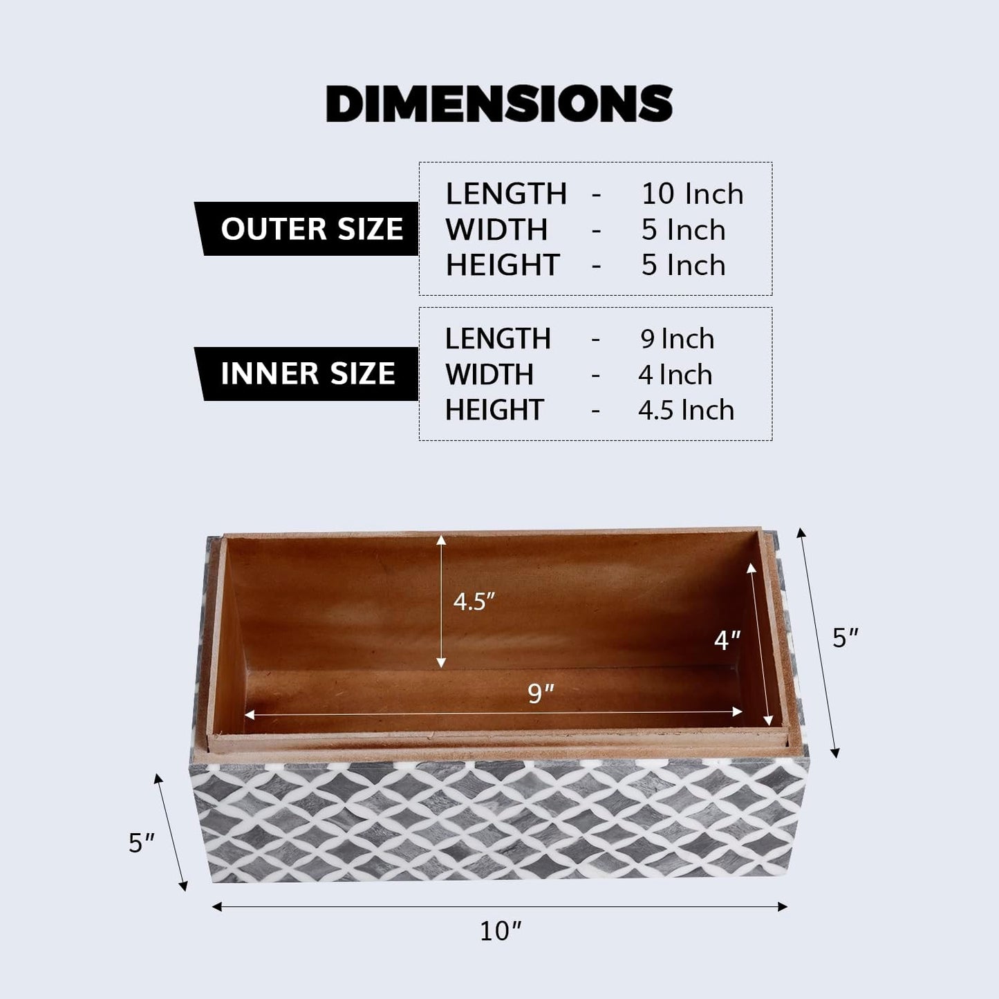 Handicrafts Home White Handmade Keepsake Organizer with Lid Decorative Storage Box- Star Pattern Collection Memories Holder for Jewelry, Photos & Cards- Home Decor Accents- Bone & Resin Inlay- 10x5x5