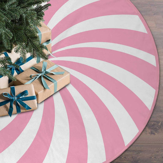 Swirl Stripe Christmas Tree Skirt 48 inches Sweet Candy Cane Pink Christmas Decorations Xmas Tree Mat Holiday Party Home Decorations (Pink, 48in)