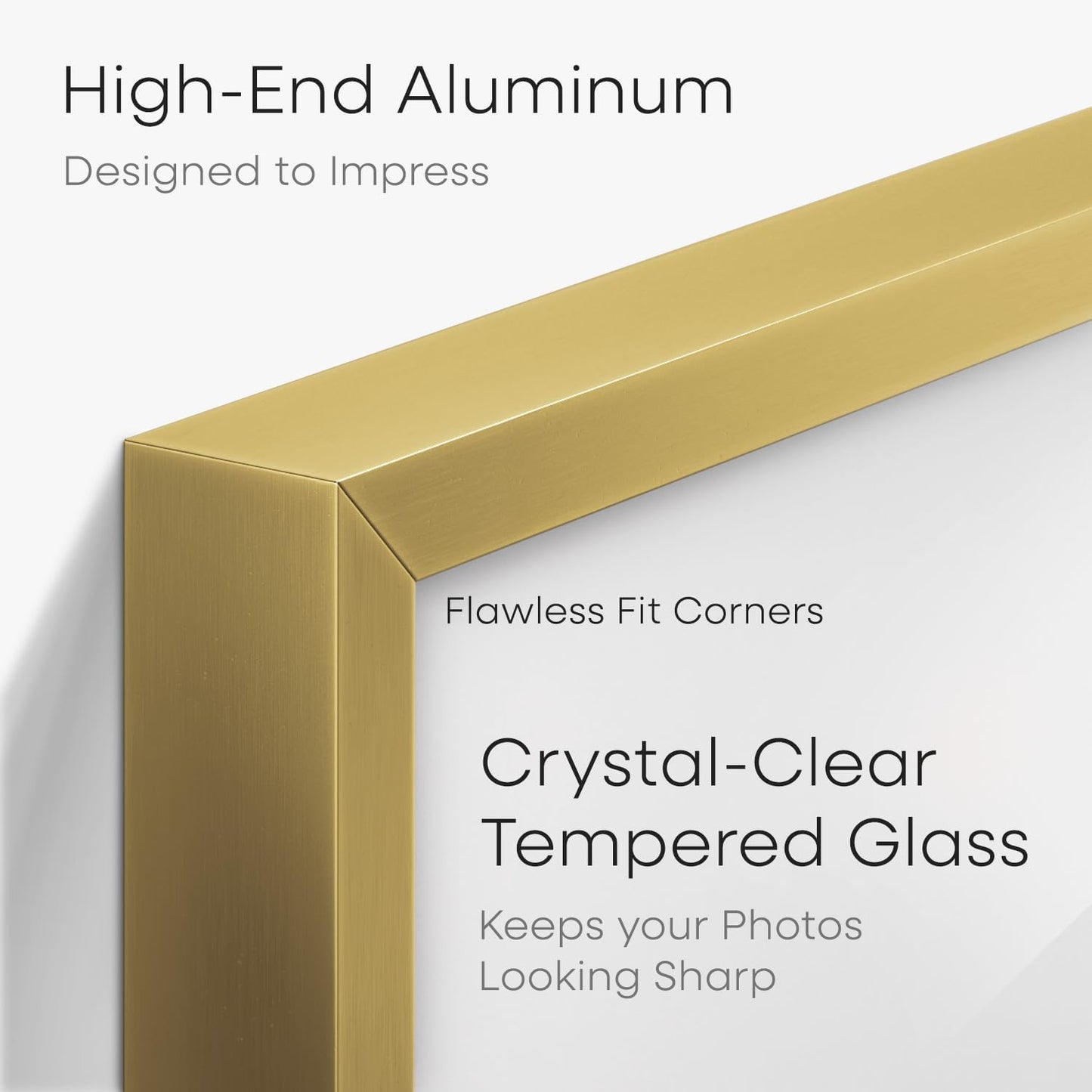 Homeforia 8x10 Picture Frame Gold, High End Metal 8 x 10 Photo Frames with Mat 5 by 7 Art, 10x8 Poster Frame Matted to 5x7 inch Print, 8by10 Wall or Tabletop Frames, Tempered Glass, Wall Kit, Set of 1