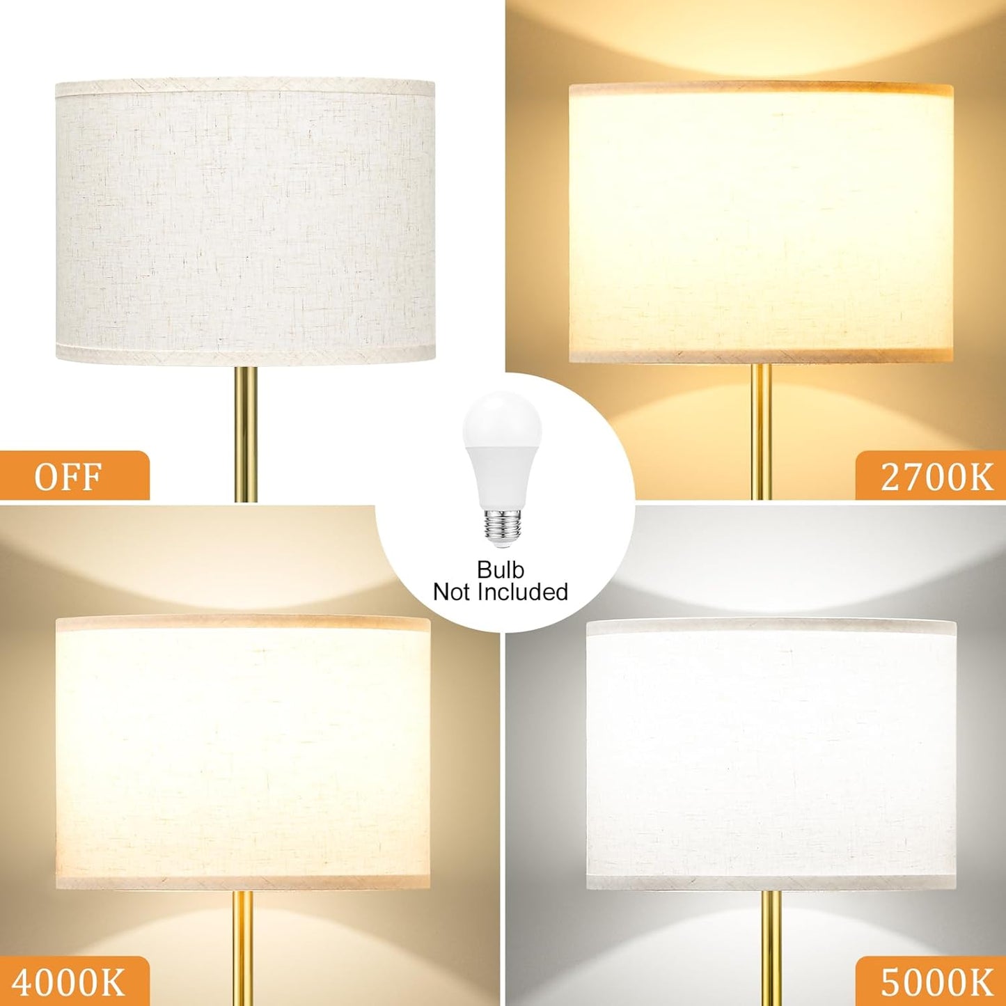 Ambimall 60'' Modern Floor Lamp with Shade, Tall Lamps for Living Room, Bedroom, Office, Dining Room, Beige Shade with Brushed Gold Pole(Without Bulb)