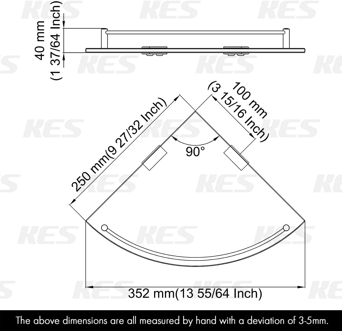 KES Glass Corner Shelf Bathroom Shelf Tempered Glass with Rail SUS 304 Stainless Steel Floating Wall Mount Bracket Brushed Gold, BGS2101A-BZ