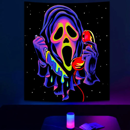 SparkLia Blacklight Horror Skull Tapestry, UV Reactive Neon Scary Face Wall Hanging, Glow in the Dark Spooky Decor for Bedroom, Gaming Room & Party - 51 x 59 inches