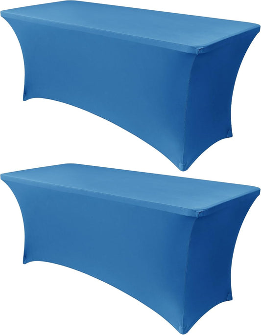 Obstal 8Ft Stretch Spandex Table Cover for Standard Folding Tables - 2 Pack Universal Rectangular Fitted Tablecloth for Party, Banquet, Events, Trade Show (Aqua, 96L x 30W x 30H Inches)