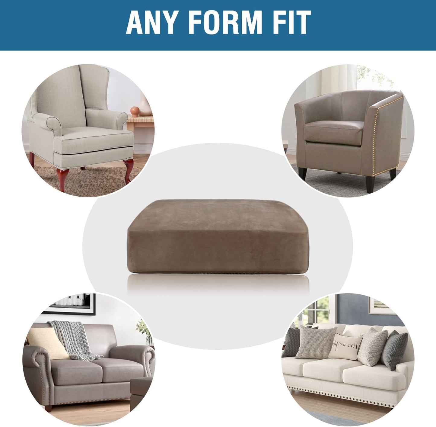 H.VERSAILTEX Velvet Stretch Couch Cushion Cover Plush Cushion Slipcover for Chair Cushion Furniture Protector Seat Cushion Sofa Cover (1 Piece Armchair Cushion Covers, Mocha)