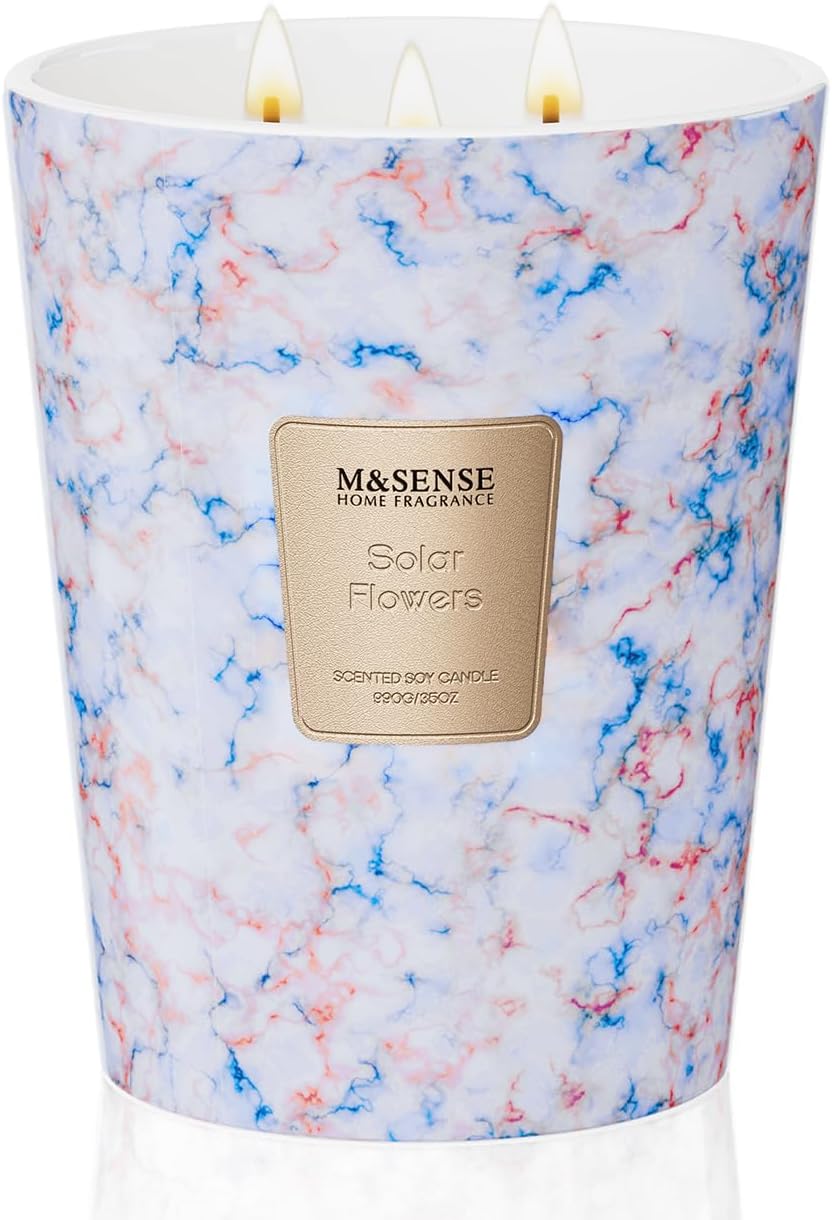 M&SENSE SolarFlowers Scented Candles for Home, 3-Wick Highly Scented Jar Candles, Extra Large Candle 35 Oz 150 Hours Long Lasting Burning, Relaxing Aromatherapy Candle for Stress Relief,Meditation