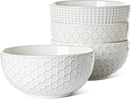 LE TAUCI Large Soup Bowl 42 OZ, Ceramic Kitchen Bowl Set for Soup, Pho, Chip, Pasta, Fruits, Salad, Noodle and Ramen- 7 Inch, Set of 4, Arctic white