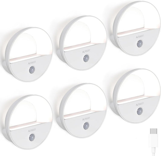 Rechargeable Motion Sensor Night Light, Battery Night Lights LED Cool White Magnetic Stick-on Motion Sensored Hallway Light, with Dusk to Dawn Sensor for Stair, Wall, Bedroom, Bathroom(6 Pack)