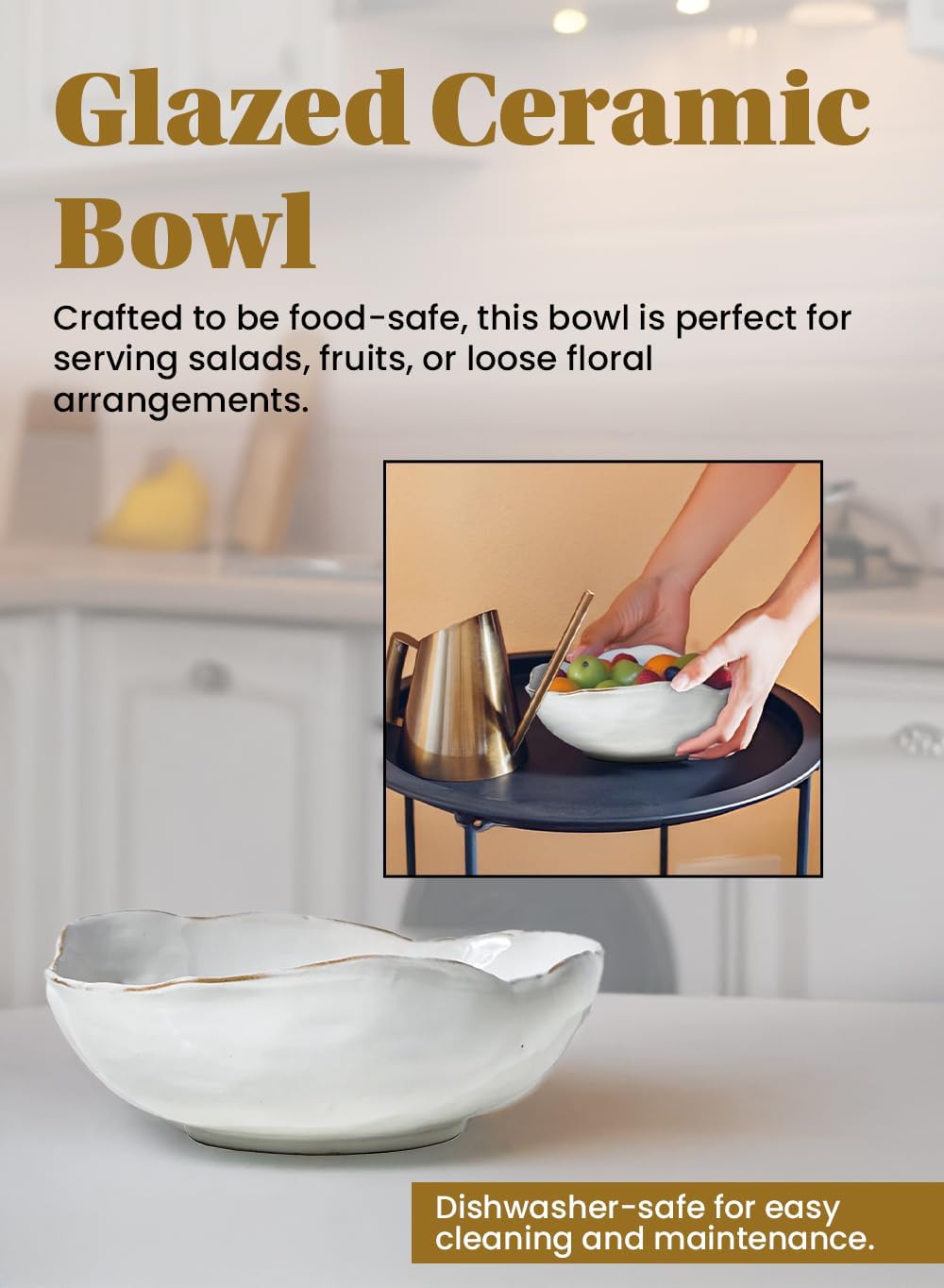Serene Spaces Living Extra Large Free-Form Edge Glazed Ceramic Bowl - Fruit Basket, Dinnerware, Centerpiece for Weddings, Events, 10.5" Long, 8" Wide and 3.5" Tall, Set of 8