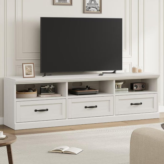 IDEALHOUSE 70in TV Stand for TVs up to 80", Mid Century Modern Entertainment Center with Storage Drawer and Open Shelves, TV Console Media Cabinet for Living Room, Bedroom, Antique White