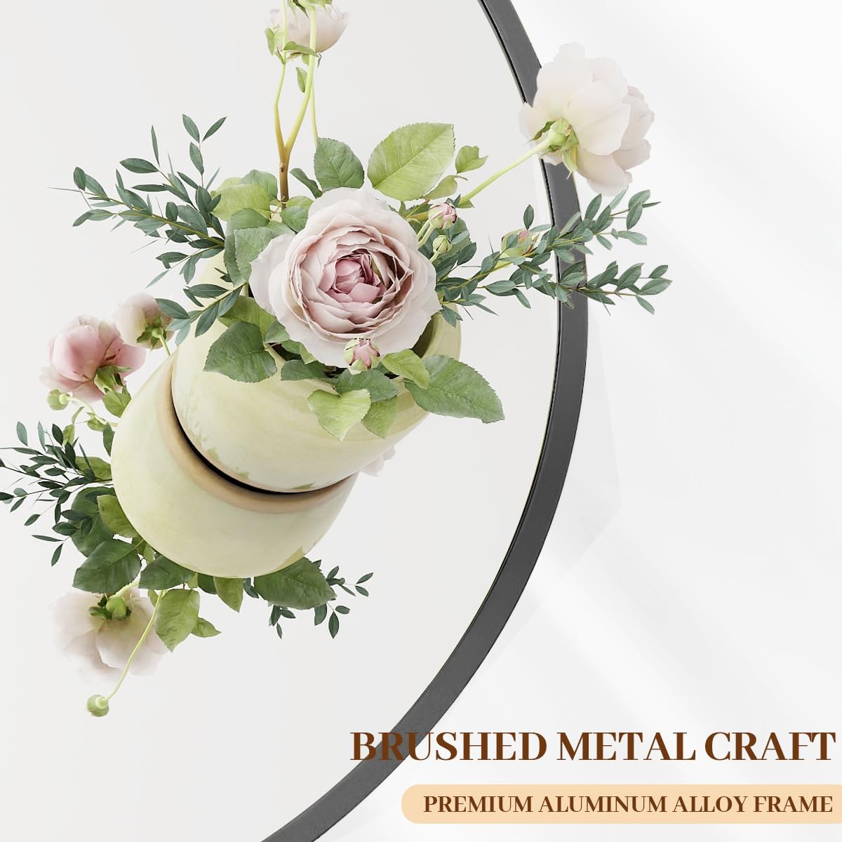 BEAUTYPEAK 20 Inch Round Mirror, Metal Frame Circle Mirror, Wall Mounted for Entryway, Bathroom, Vanity, Living Room, Black