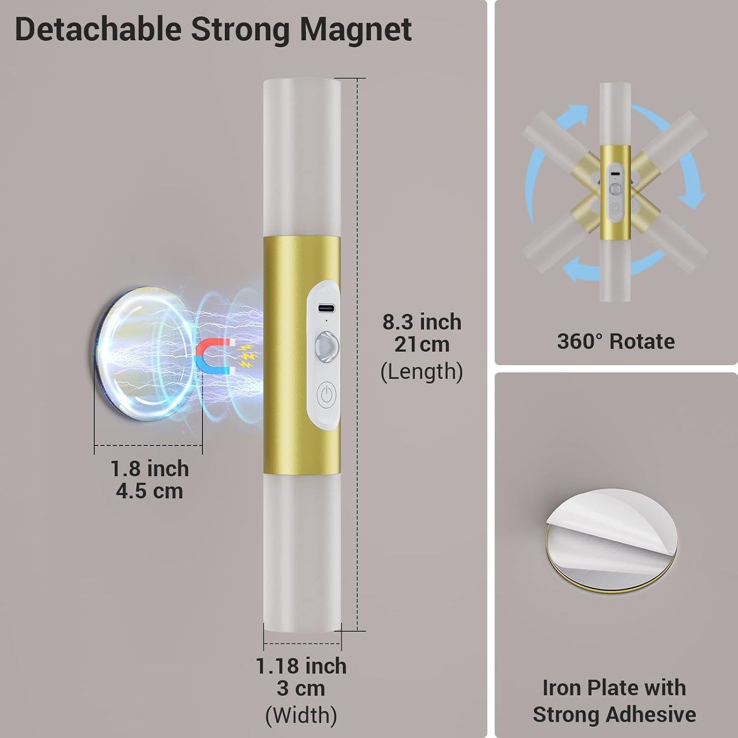 Motion Sensor Wall Sconces with Remote Control, LED Rechargeable Battery Operated Wall Lights Set of Two for Living Room, Indoor Wireless Wall Lamps for Bedroom, Hallway, Stair, Gold 2 Pack