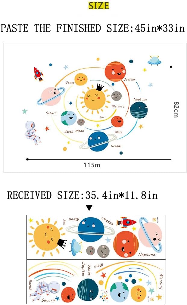 Quanhaigou 3D Solar Space Wall Decals Stickers Wall Murals Wallpaper Decor for Home Floor Living Room (Solar System)